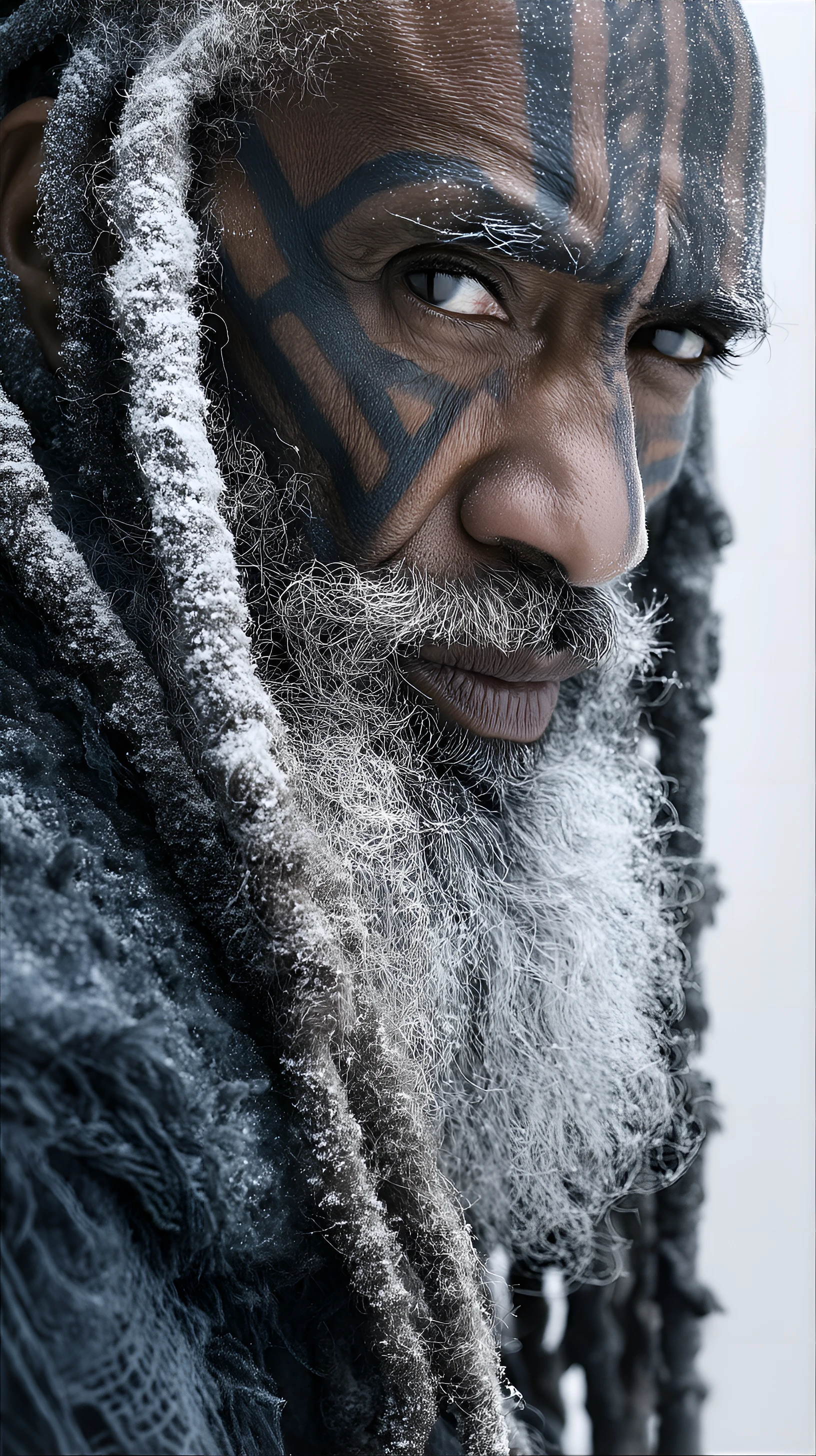 Ancient Wisdom: Frosted Black Elder with Tribal Face Markings Image Prompt - Chinageju
