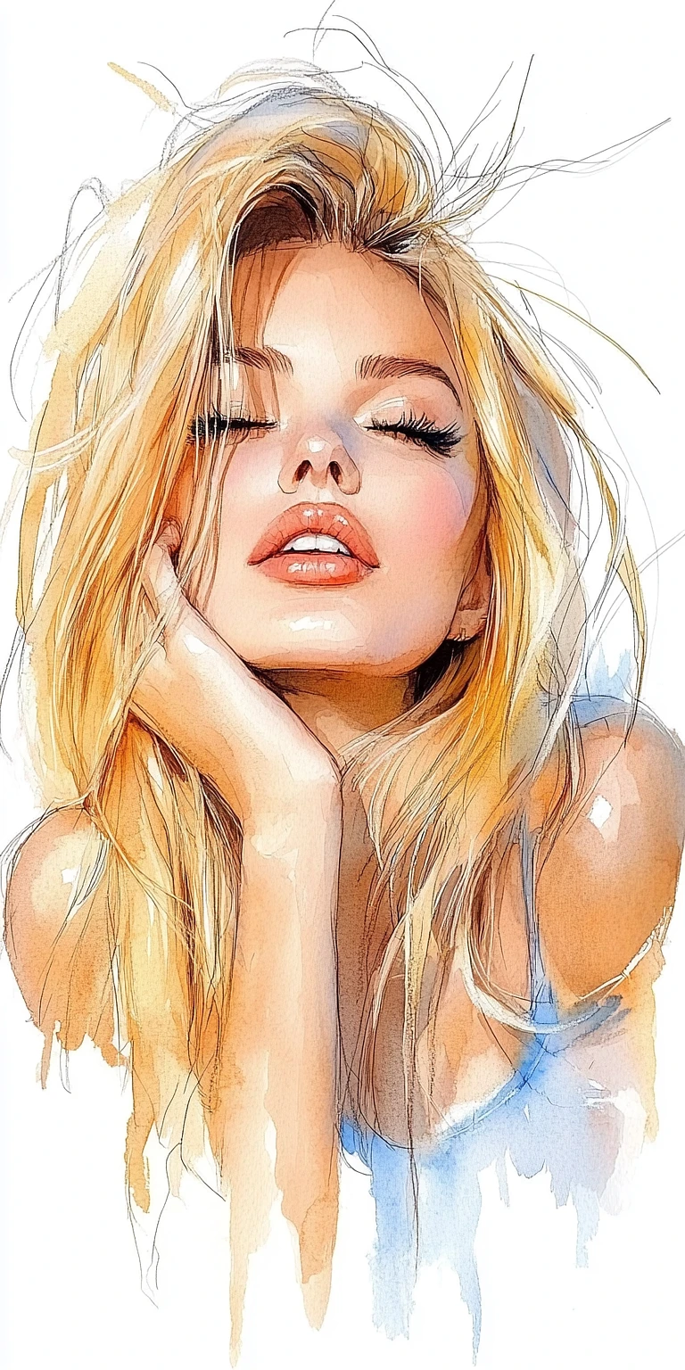 Expressive Watercolor Woman Portrait with Free Brushwork Image Prompt - Chinageju