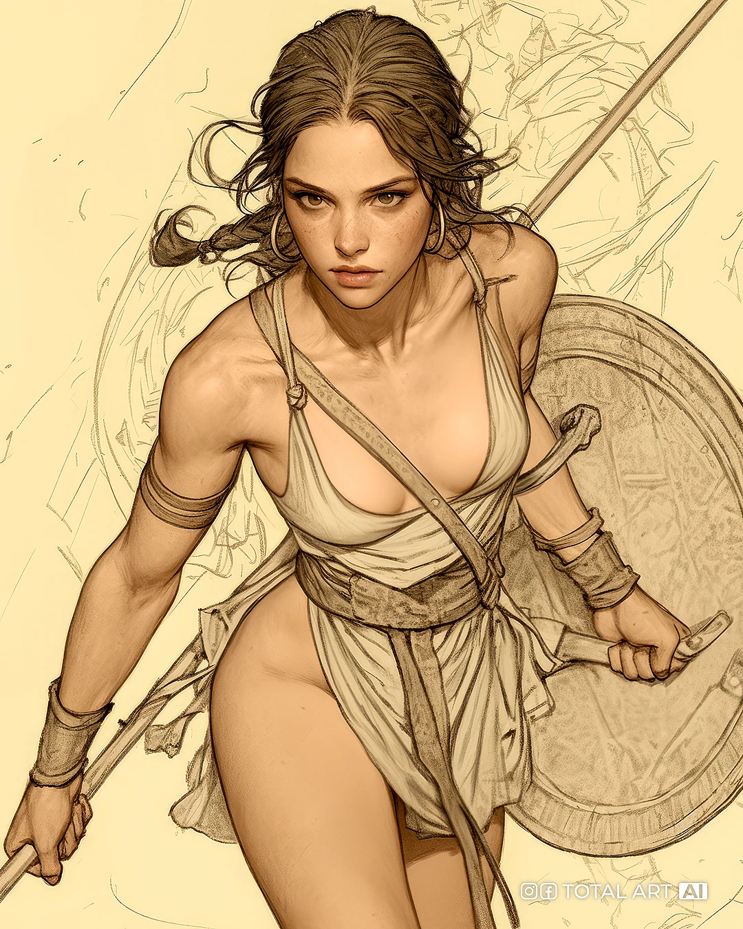 Gorgeous Spartan Warrior: Realistic Comic Illustration by Boris Vallejo & Moebius Image Prompt - Chinageju