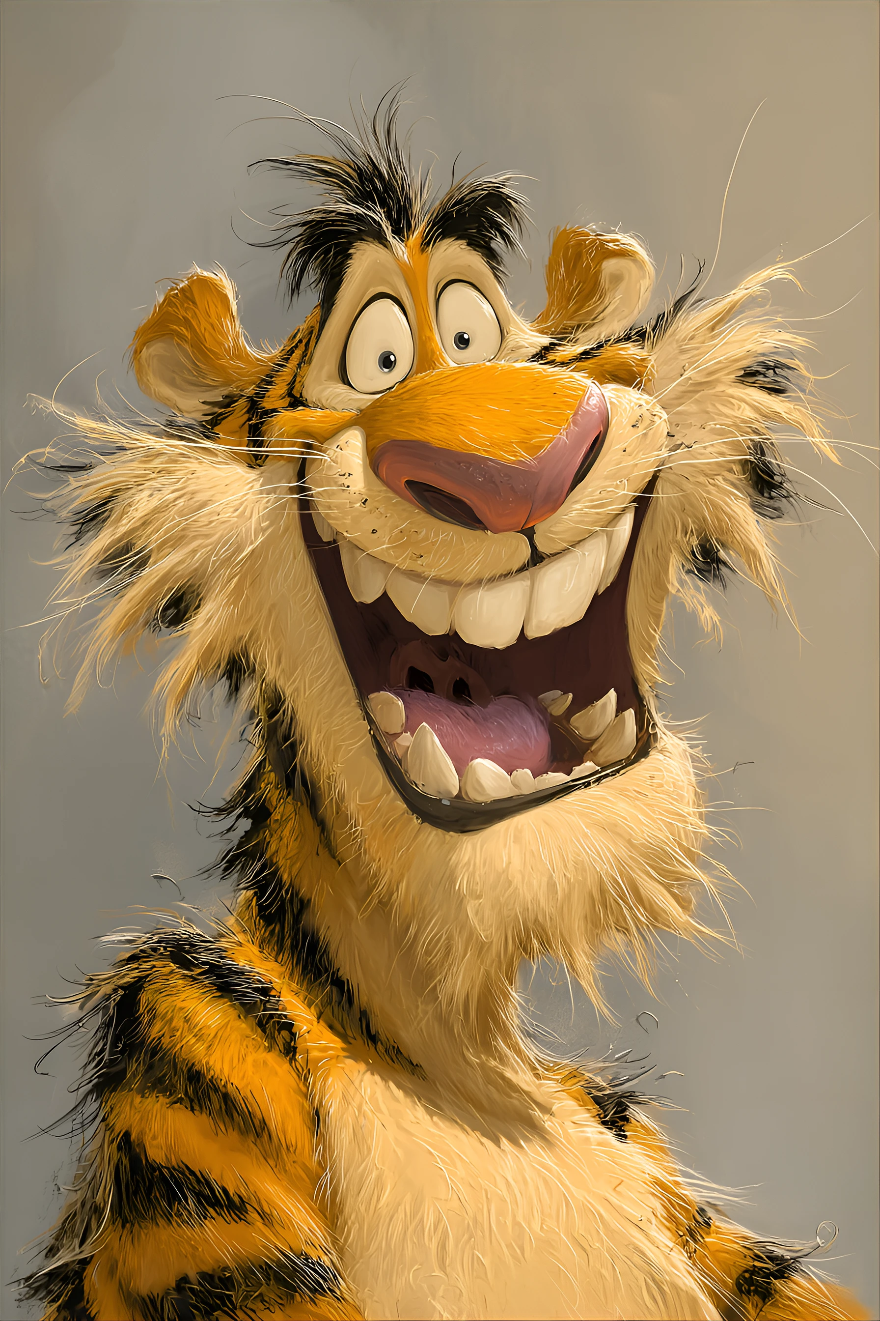 Comical Tiger Caricature with Exaggerated Features and Toothy Grin Image Prompt - Chinageju