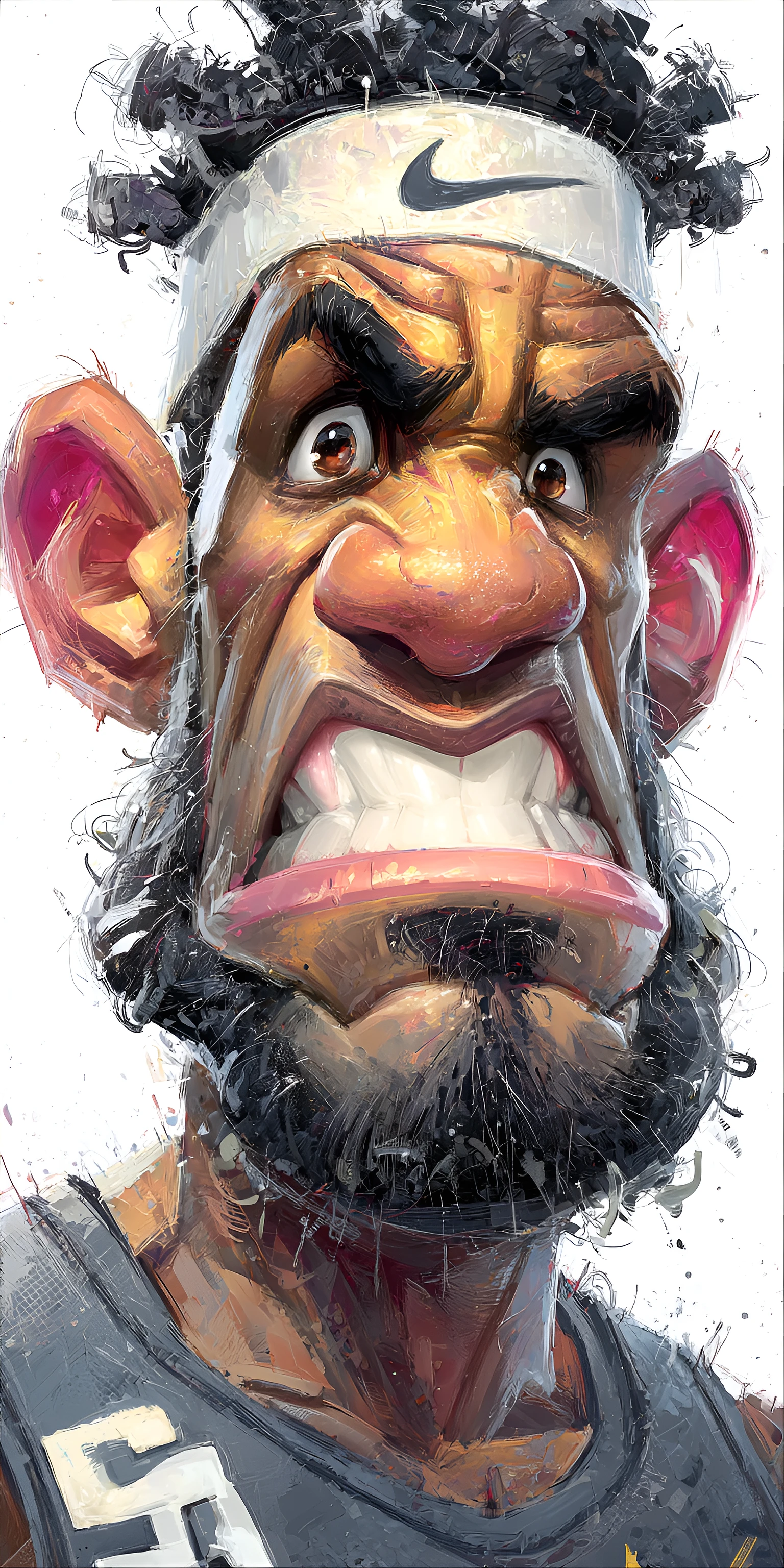 Funny Hyper-Realistic Caricature of Ultra-Fit African-American Male Lifting Weights Image Prompt - Chinageju