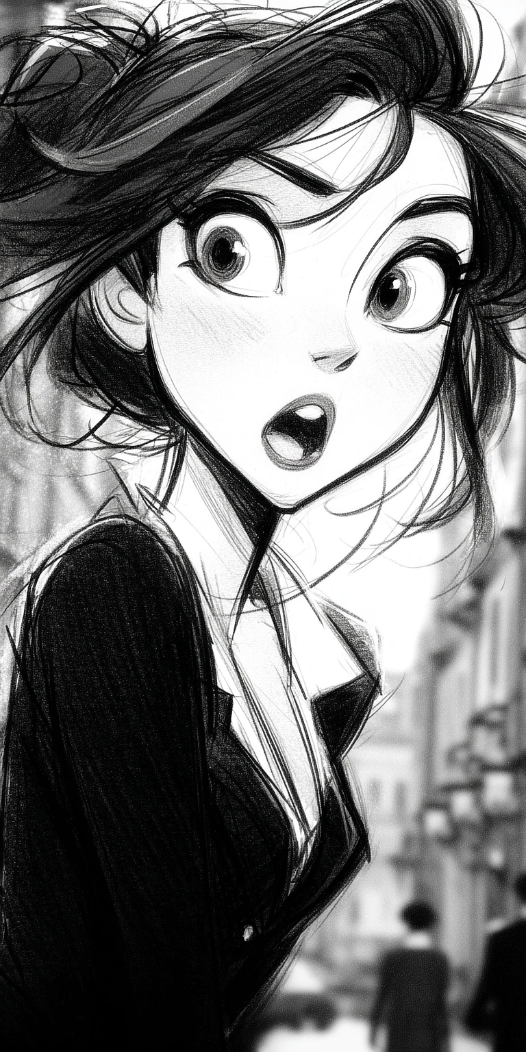 Northwest School Style Black and White Sketch of a Woman with Exaggerated Facial Features Image Prompt - Chinageju