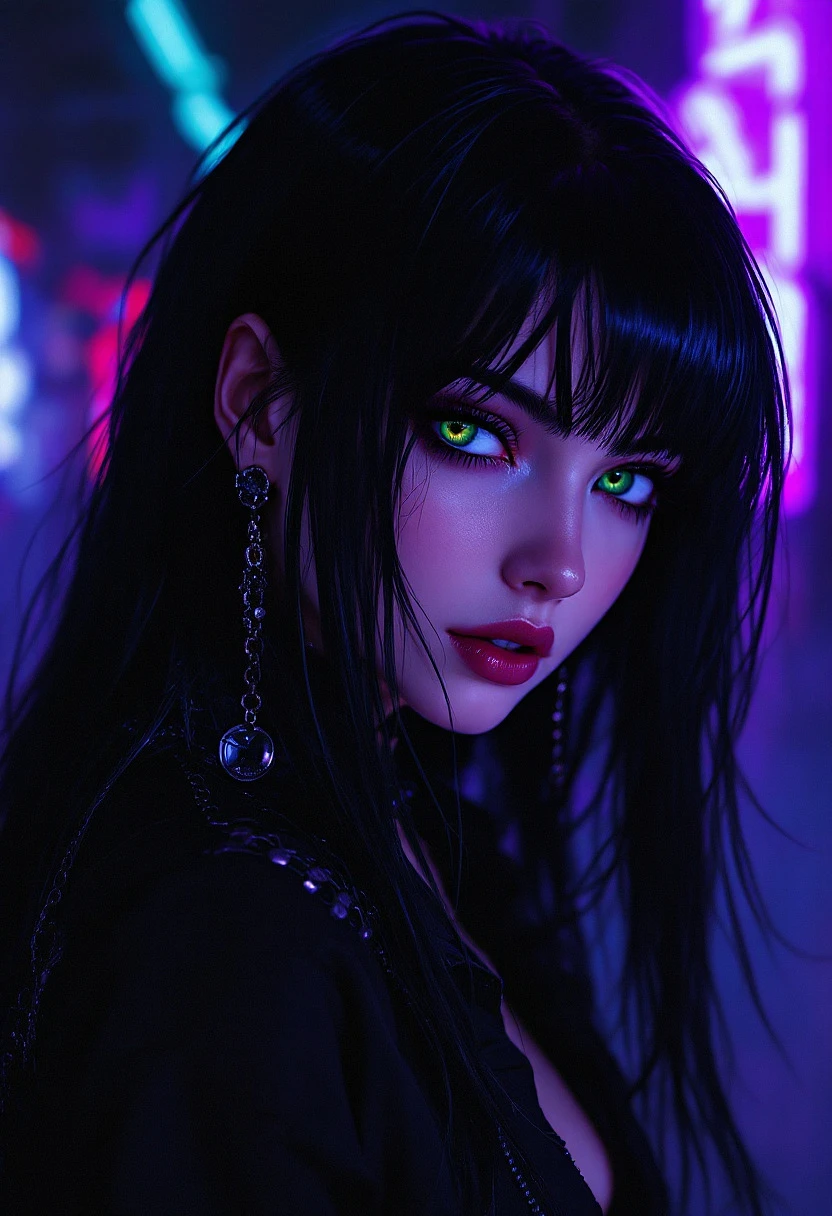 Captivating 80s/90s Anime Cyberpunk Vampire Girl: Dark Blue-Purple-Black Aesthetic Image Prompt - Chinageju