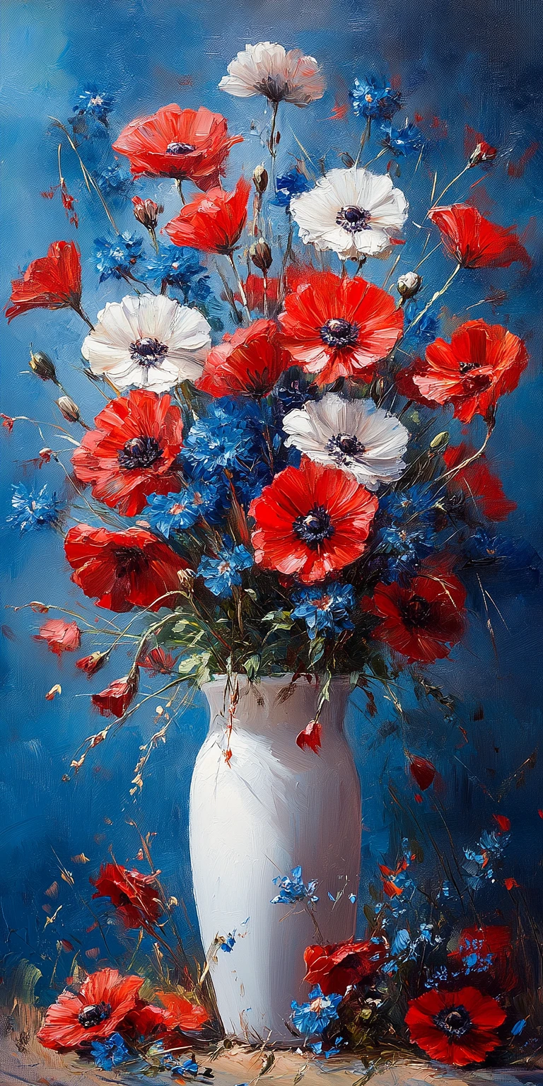 Loose Brushwork Palette Knife Flowers in White Vase Oil Painting - Chinageju