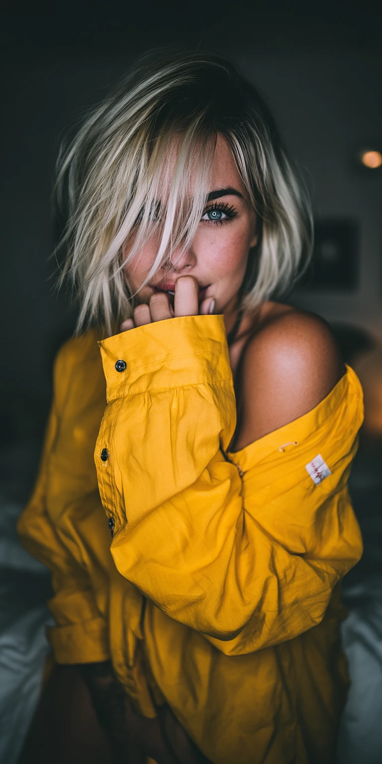 Blond Girl in Yellow Shirt Posing - Chinageju