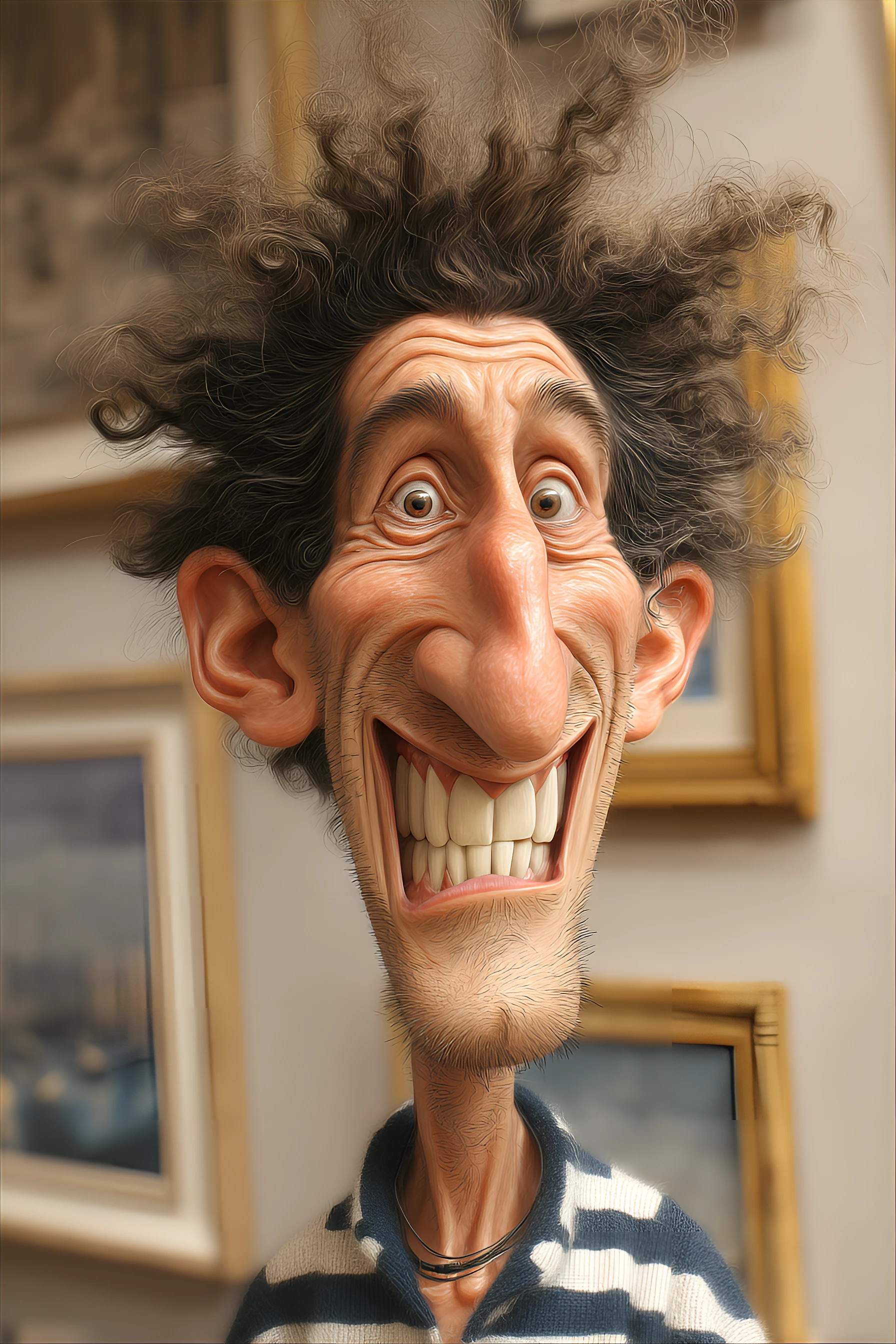 Hilarious Maniacal Grin Caricature: Wild-Haired - Chinageju