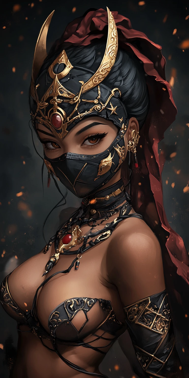 Enigmatic Golden Horned Female Warrior with Intricate Armor & Fiery Background Image Prompt - Chinageju