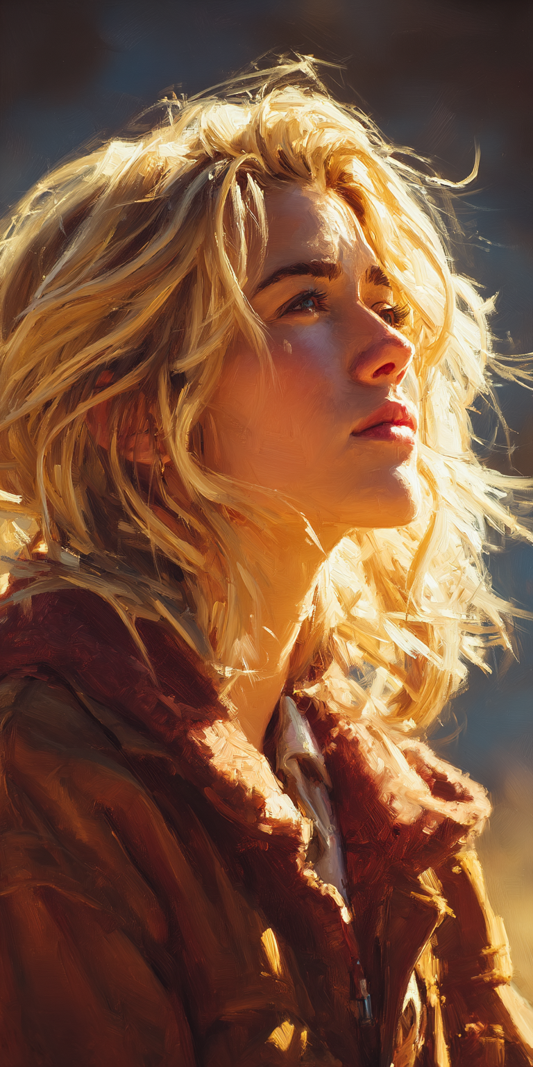 Golden Light Feminine Portrait: Cinematic Brushstroke Realism Image Prompt - Chinageju
