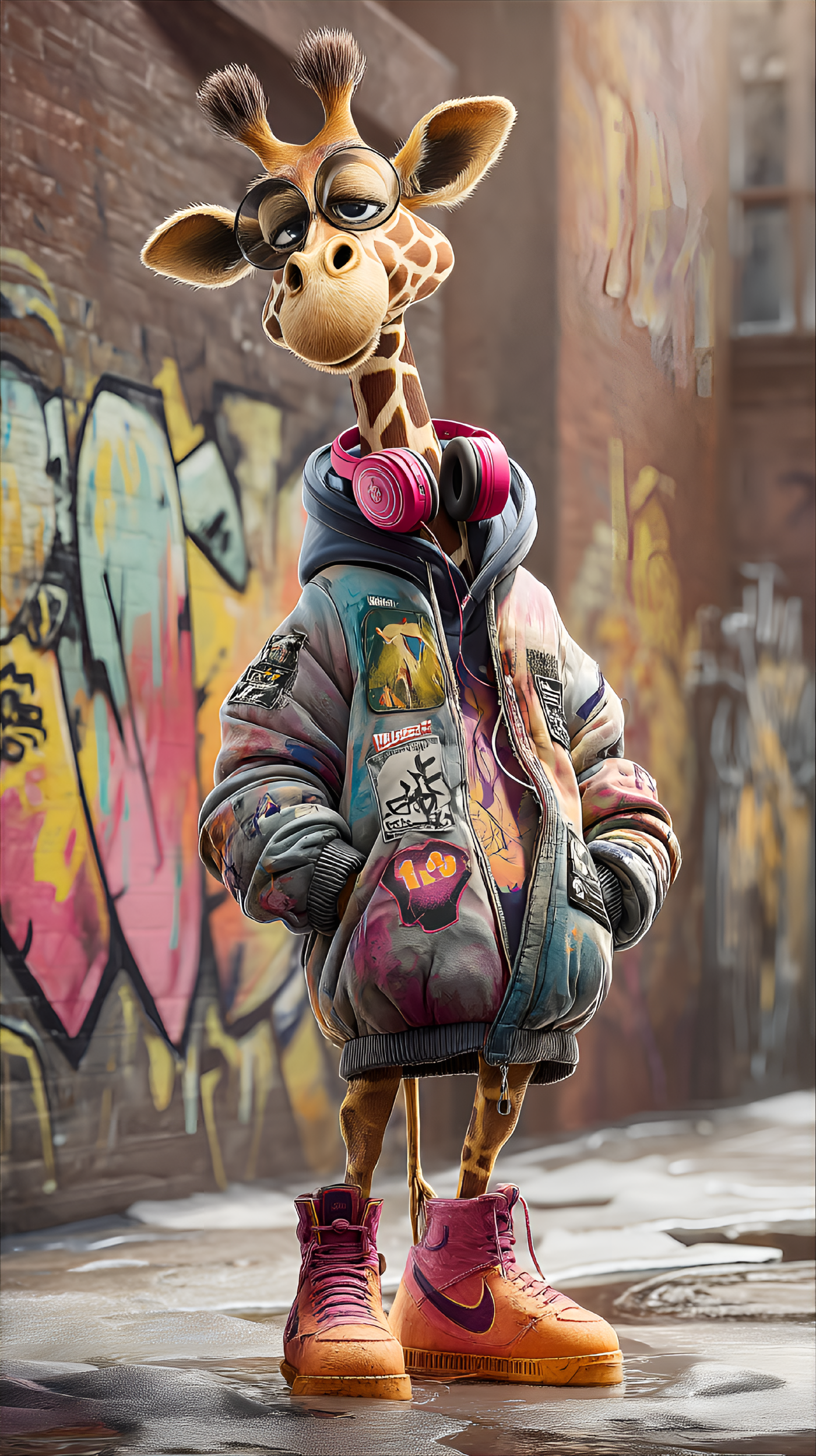 Vibrant Graffiti Cartoon Giraffe Streetwear Character Design Image Prompt - Chinageju
