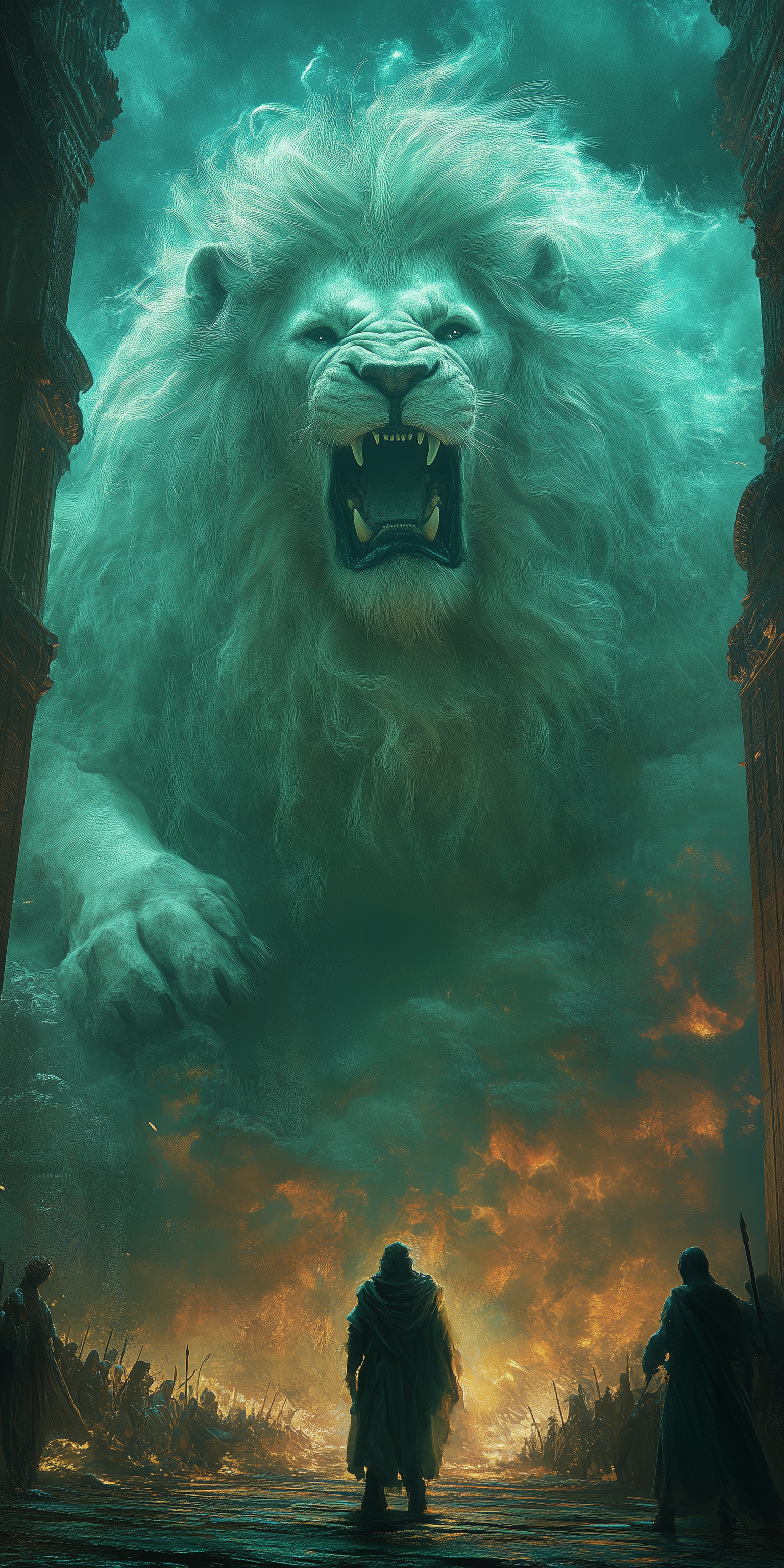 Epic 3D Mystic Chaos Battle: Champions in a Lion's Arena Image Prompt - Chinageju