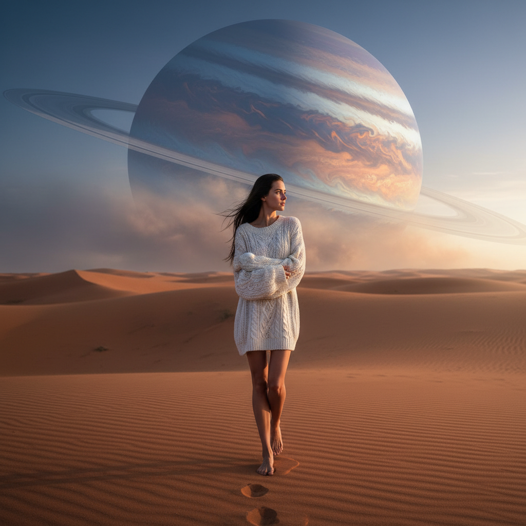 Ultra-realistic Desert Portrait: Woman in Oversized Sweater - Chinageju