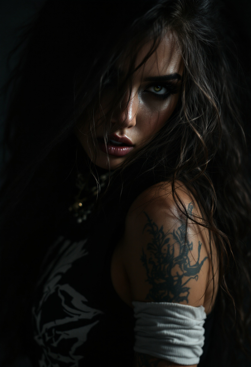 Moody Cinematic Photo: Mysterious Female Rapper with Long Hair - Chinageju