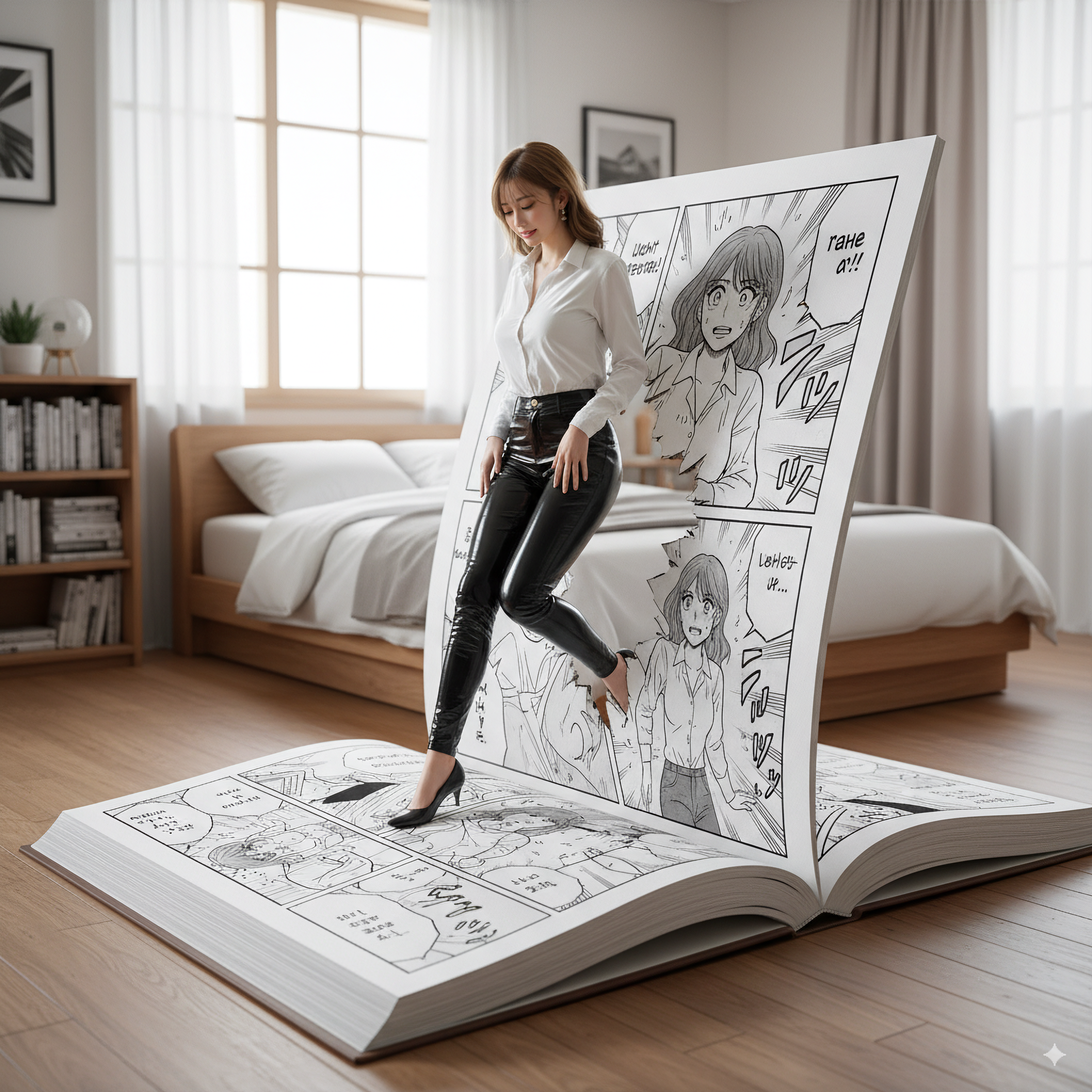 Meta Manga Breakthrough: Photorealistic Character Escaping Comic Panel Image Prompt - Chinageju