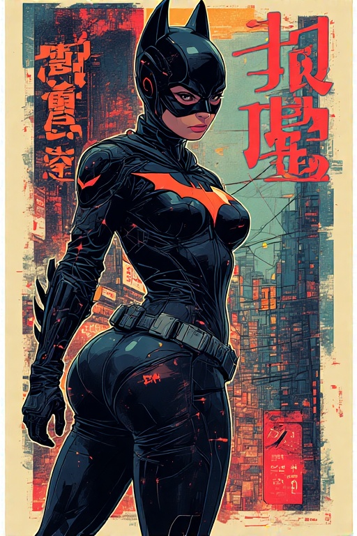 Cyberpunk Batgirl in Dystopian Tokyo Poster by Maciej Kuciara Image Prompt - Chinageju