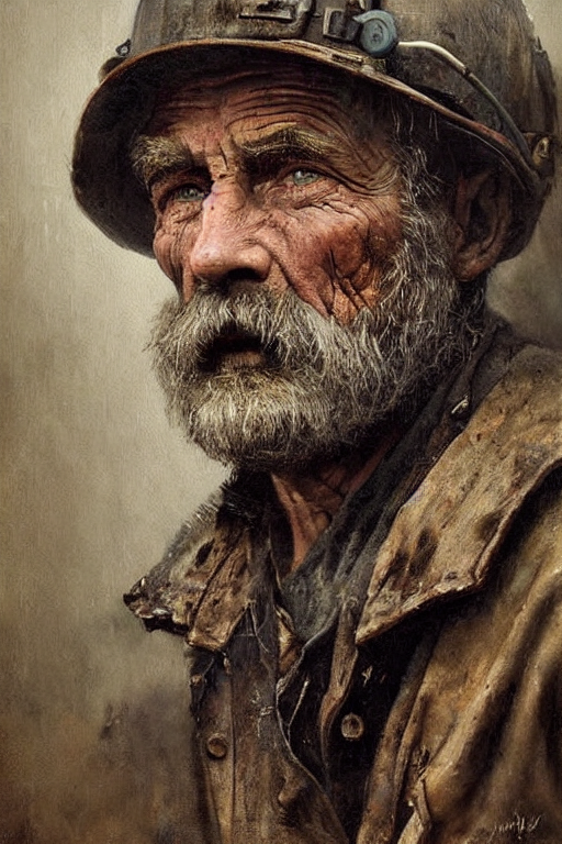 19th Century Old Coal Miner Portrait: Highly Detailed Painting by Greg Rutkowski & Magali Villanueve Image Prompt - Chinageju