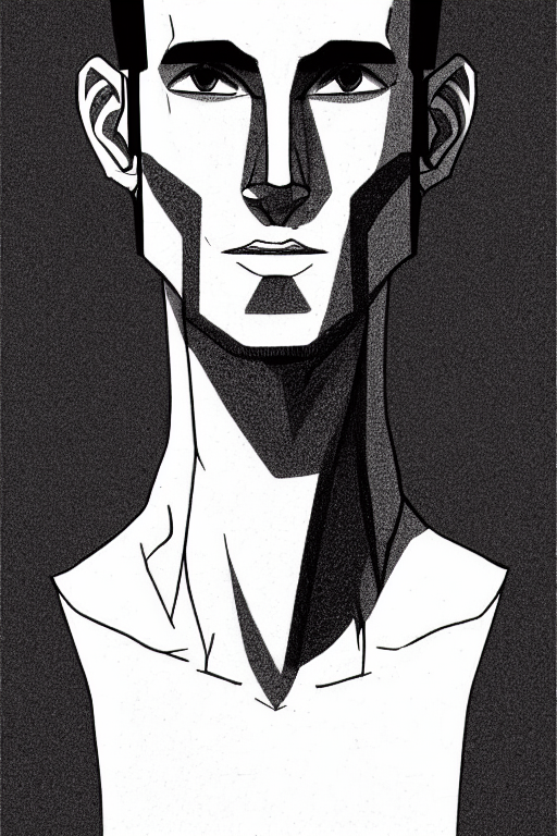 Moebius Style Line Art Portrait: Young Man with Short Beard and Hoodie Image Prompt - Chinageju