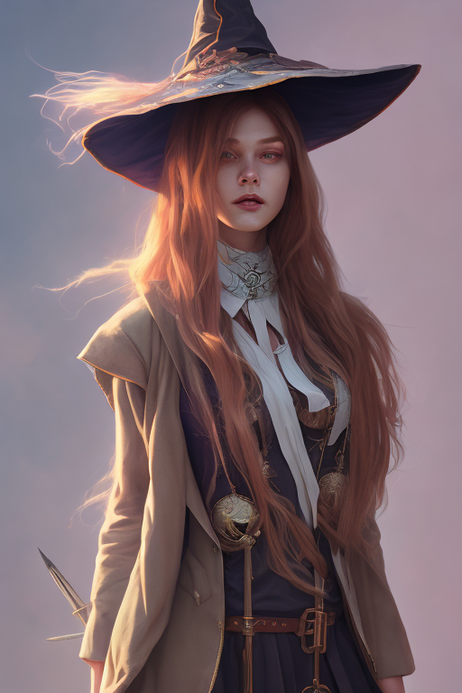 Cinematic Masterpiece: Rugged Girl Witch in Magic School Uniform & Wide-Brimmed Hat - Chinageju