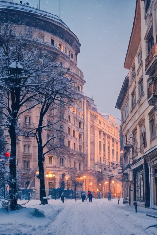 Cinematic Masterpiece: Atmospheric Bucharest Old Town Heavy Snow Scene Image Prompt - Chinageju